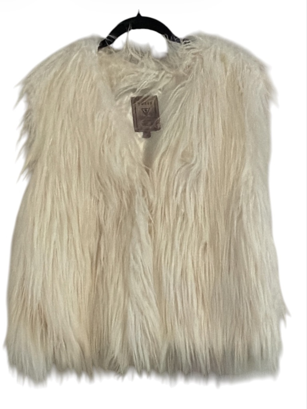 Guess Cream Shaggy Faux Fur Vest Jacket Boho Glam Y2K Penny Lane Size Large L